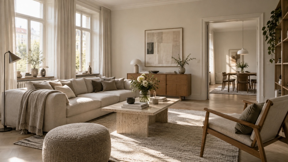 Omsorgsfullt presenterad bostad i nordisk stil